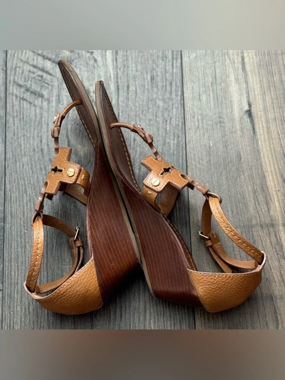 Tory Burch Chandler Brown/Tan Leather Logo Thong Sandals Size 7M